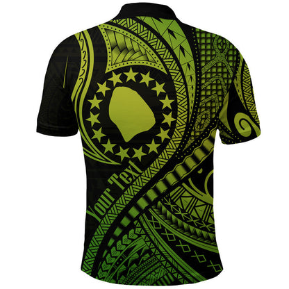 Custom Personalised Atiu Cook Islands Polo Shirt Green Polynesian Wave Style