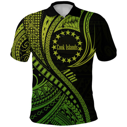 Atiu Cook Islands Polo Shirt Green Polynesian Wave Style