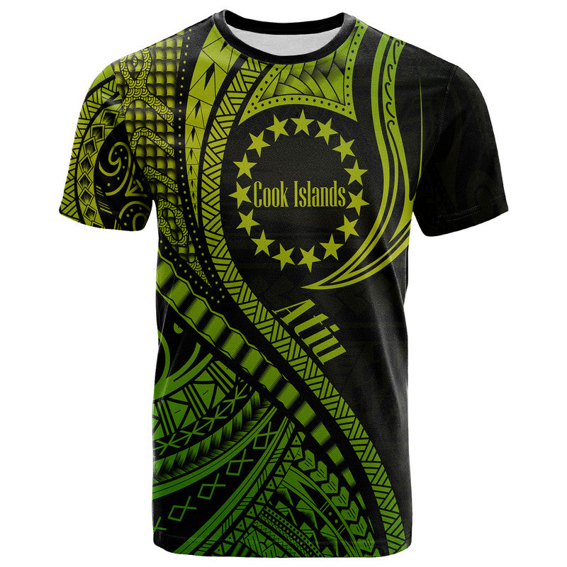 Atiu Cook Islands T Shirt Green Polynesian Wave Style