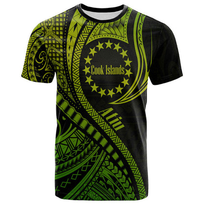 Atiu Cook Islands T Shirt Green Polynesian Wave Style