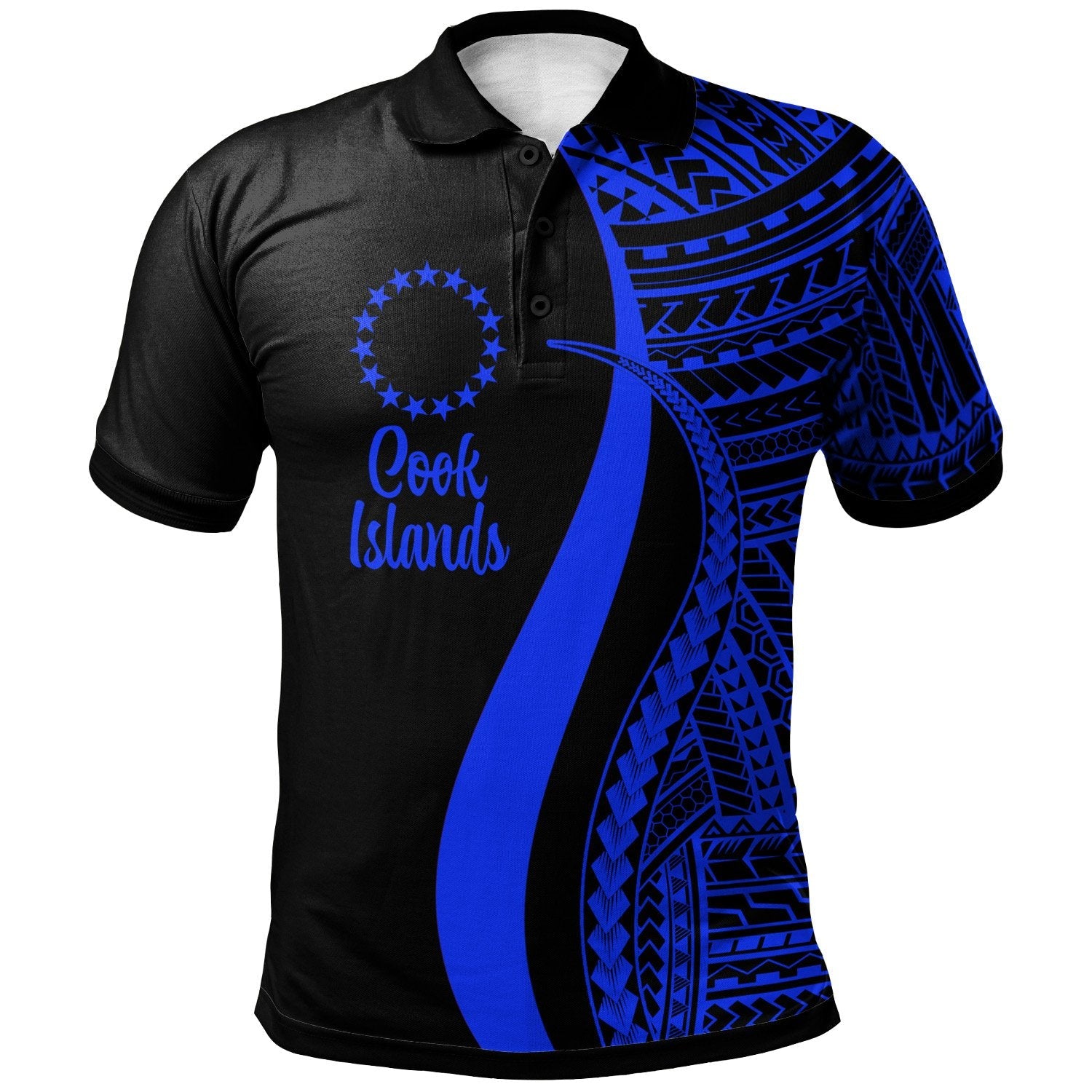 Cook Islands Polo Shirt Blue - Polynesian Tentacle Tribal Pattern