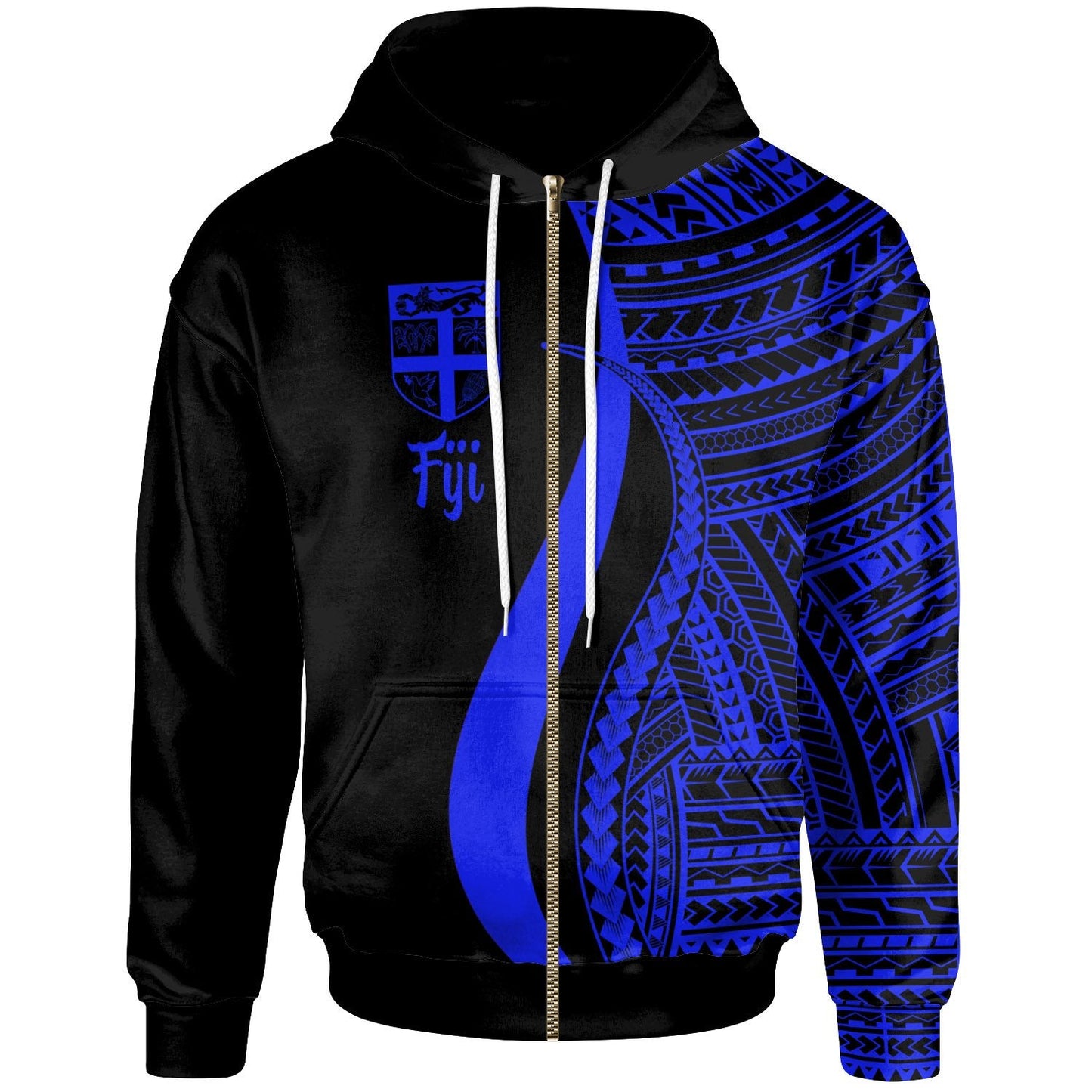 Fiji Zip Up Hoodie Blue Tentacle Tribal Pattern