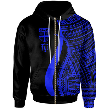 Fiji Zip Up Hoodie Blue Tentacle Tribal Pattern