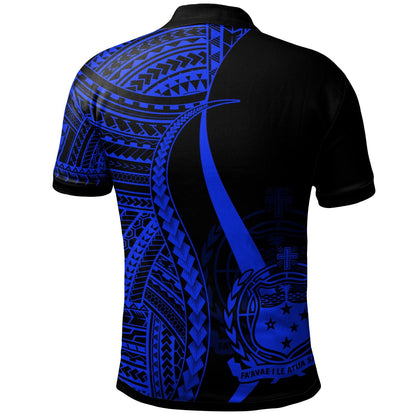 Samoa Custom Personalised Polo Shirt Blue - Polynesian Tentacle Tribal Pattern