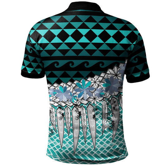 Tonga Polo Shirt - Coconut Leaves Weave Pattern Blue
