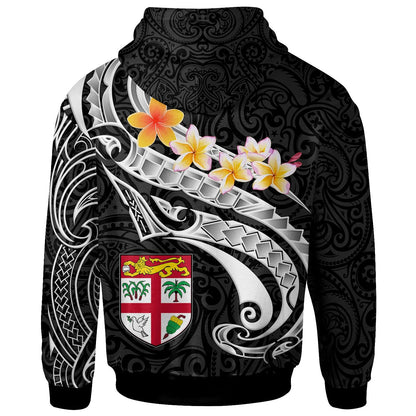 Fiji Hoodie Fiji Seal Polynesian Patterns Plumeria (Black)