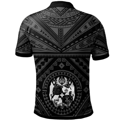 Tonga Polo Shirt - Tonga Seal With Polynesian Tattoo Style Black