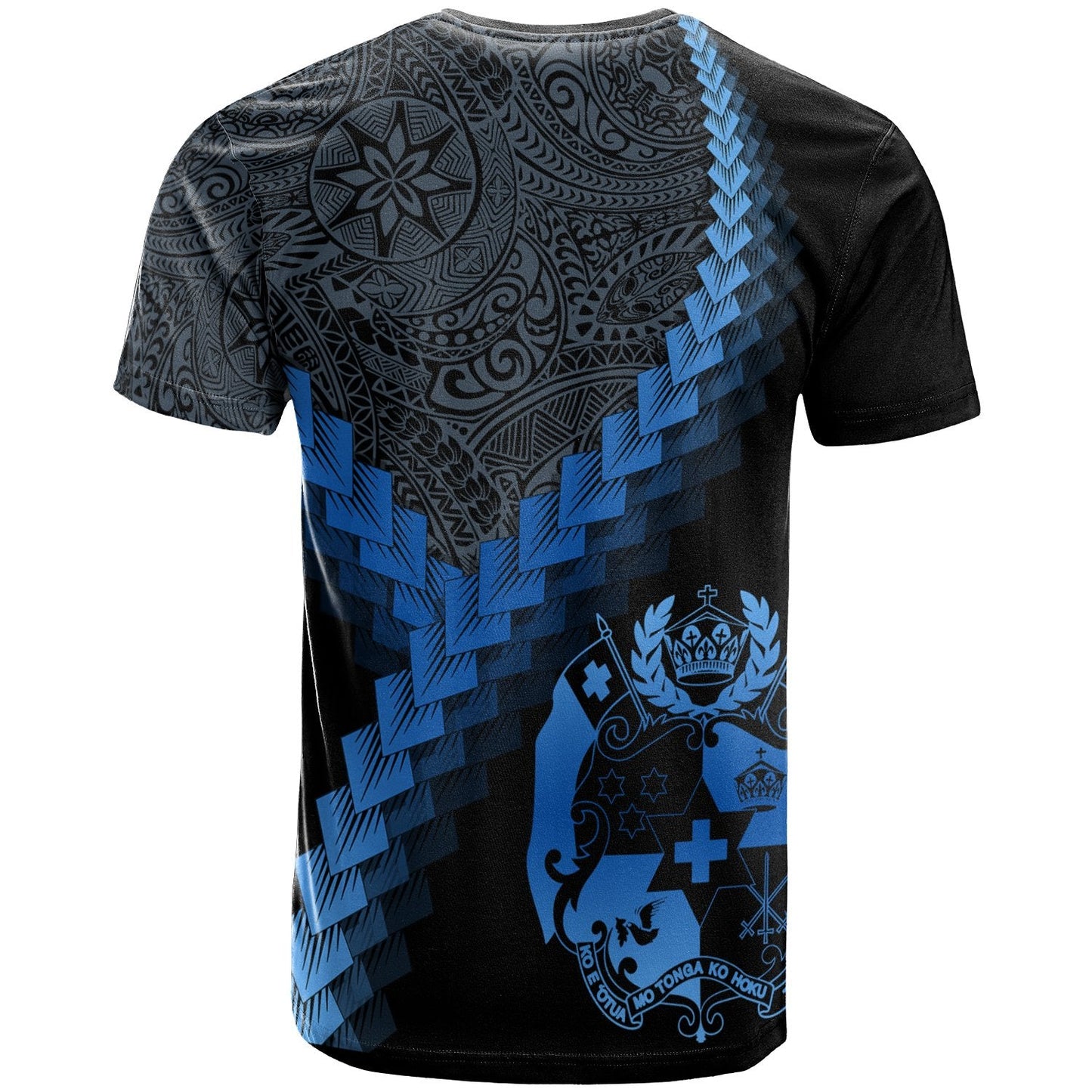 Tonga T - Shirt - Tonga Coat Of Arms With Polynesian Tattoo Blue