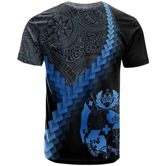 Tonga T - Shirt - Tonga Coat Of Arms With Polynesian Tattoo Blue