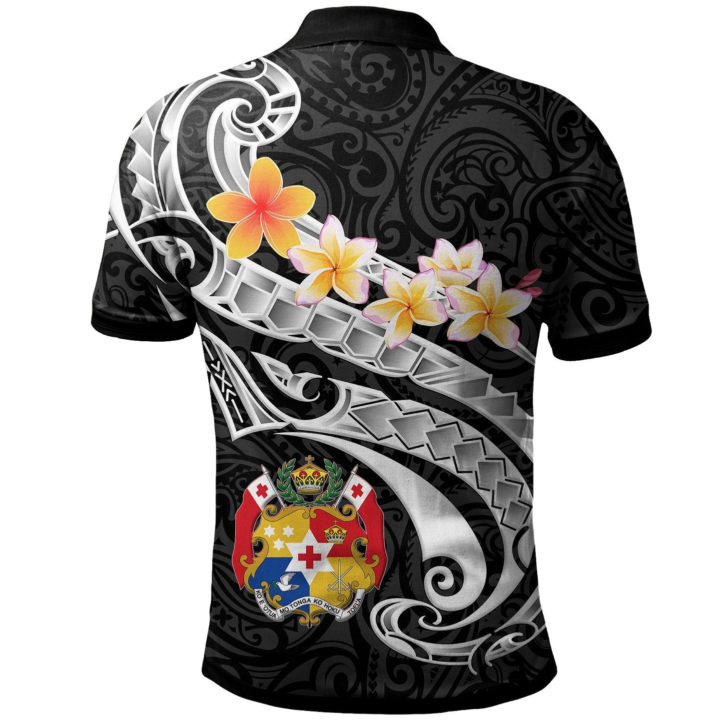 Tonga Custom Personalised Polo Shirt - Tonga Seal Polynesian Patterns Plumeria Black