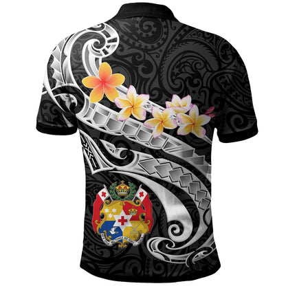 Tonga Custom Personalised Polo Shirt - Tonga Seal Polynesian Patterns Plumeria Black