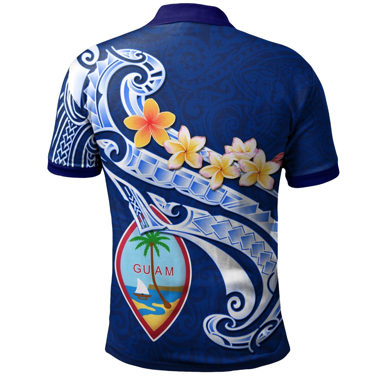 Guam Personalised Polo - Guam Seal Polynesian Patterns Plumeria Blue