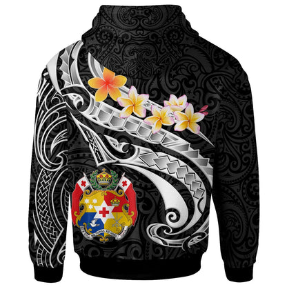 Tonga Hoodie Tonga Seal Polynesian Patterns Plumeria Black