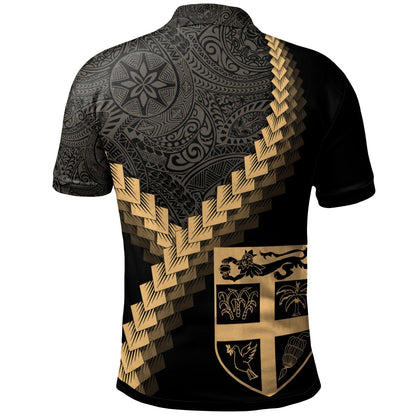 Fiji Polo Shirt - Fiji Coat Of Arms With Polynesian Tattoo Gold