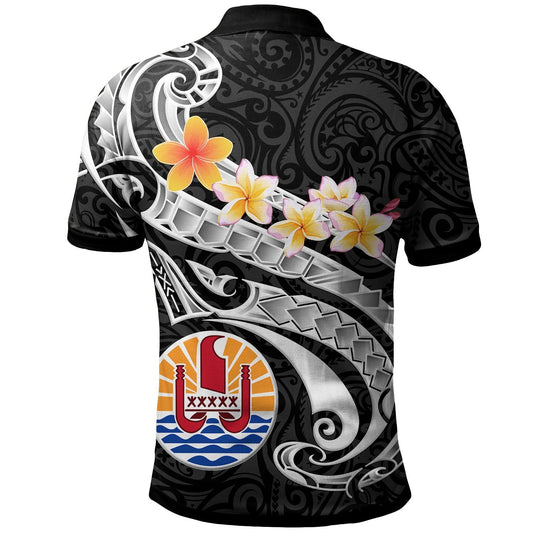 Tahiti Custom Personalised Polo Shirt - Tahiti Seal Polynesian Patterns Plumeria Black
