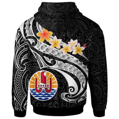 Tahiti Zip Up Hoodie Tahiti Seal Polynesian Patterns Plumeria (Black)