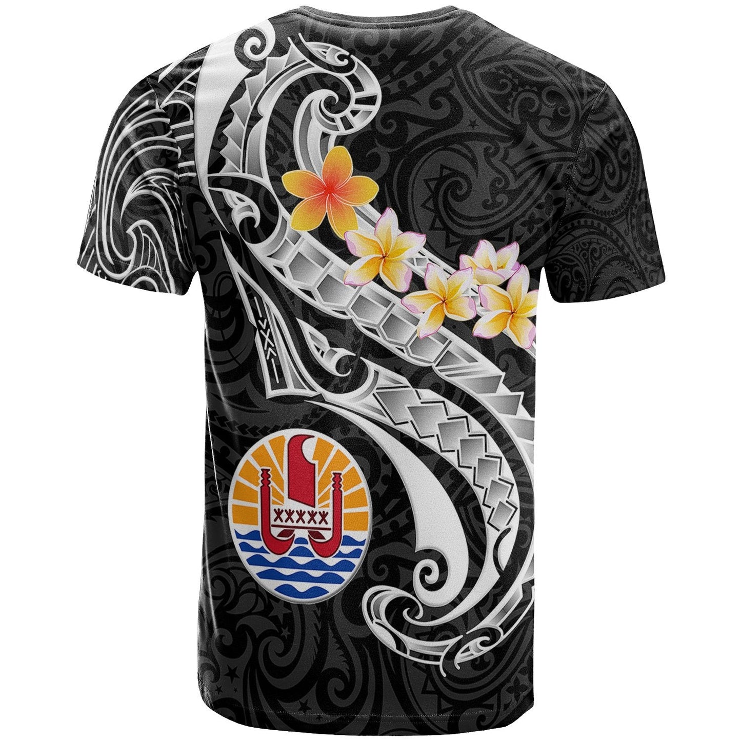 Tahiti T Shirt Tahiti Seal Polynesian Patterns Plumeria Black