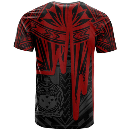 Samoa T - Shirt - Samoa Seal With Polynesian Pattern In Heartbeat Style Red