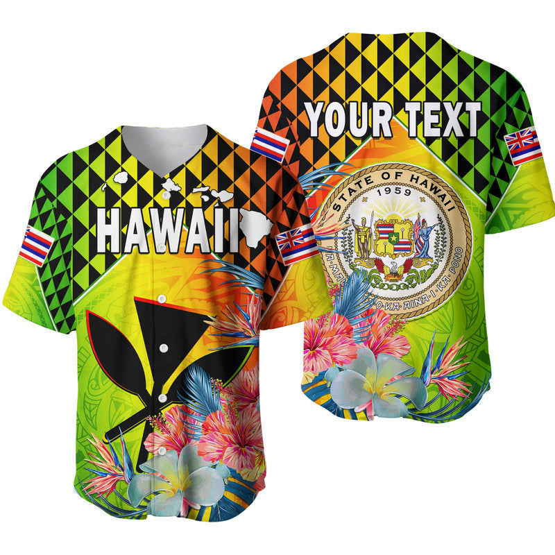 (Custom Personalised) Hawaii Baseball Jersey Hawaiian Tribal Kanaka Maoli Hibiscus