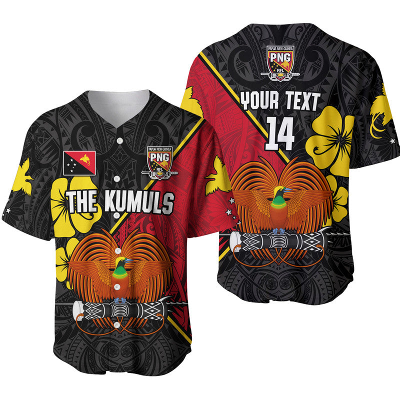 (Custom Text and Number) The Kumuls PNG Baseball Jersey Papua New Guinea Polynesian Dynamic Style Black