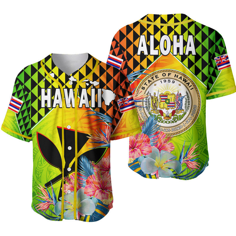 Hawaii Baseball Jersey Hawaiian Tribal Kanaka Maoli Hibiscus Ver.02