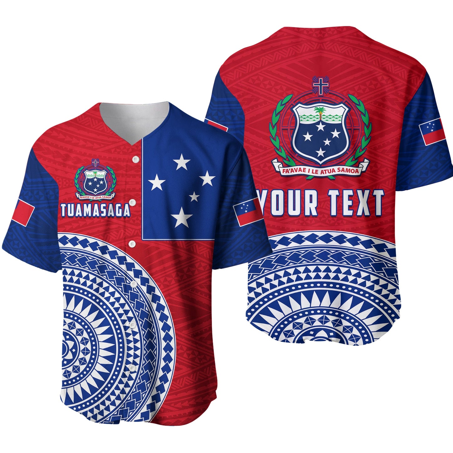 (Custom Personalised) Tuamasaga Samoa Baseball Jersey Polynesian Pattern