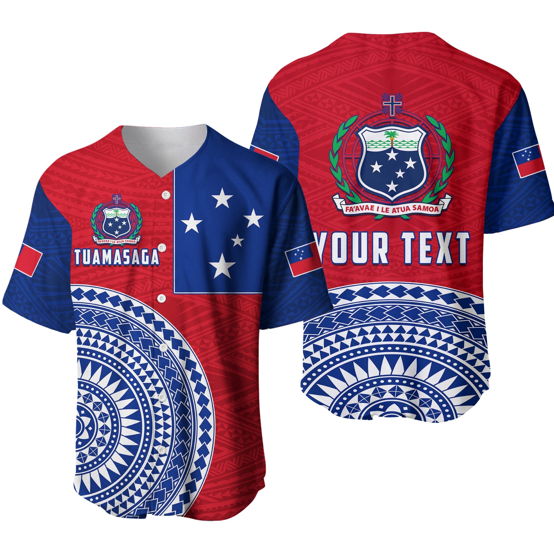 (Custom Personalised) Tuamasaga Samoa Baseball Jersey Polynesian Pattern