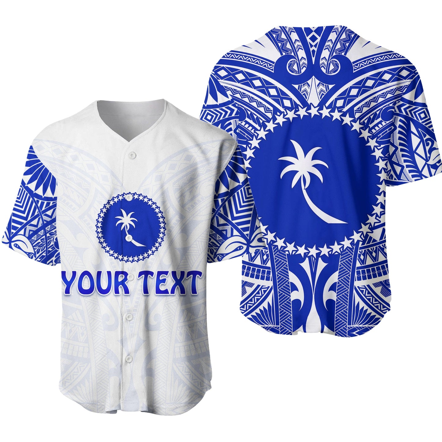 (Custom Personalised) Chuuk Baseball Jersey Micronesia Simple Pattern White
