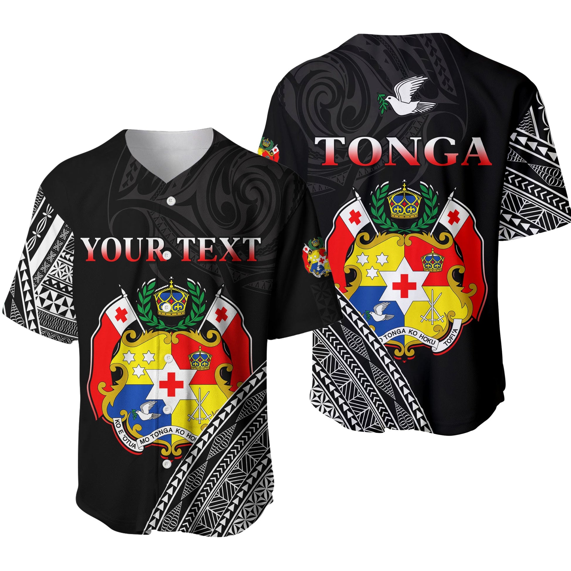 (Custom Personalised) Tonga Baseball Jersey Tongan Pattern Blithesome Version Black