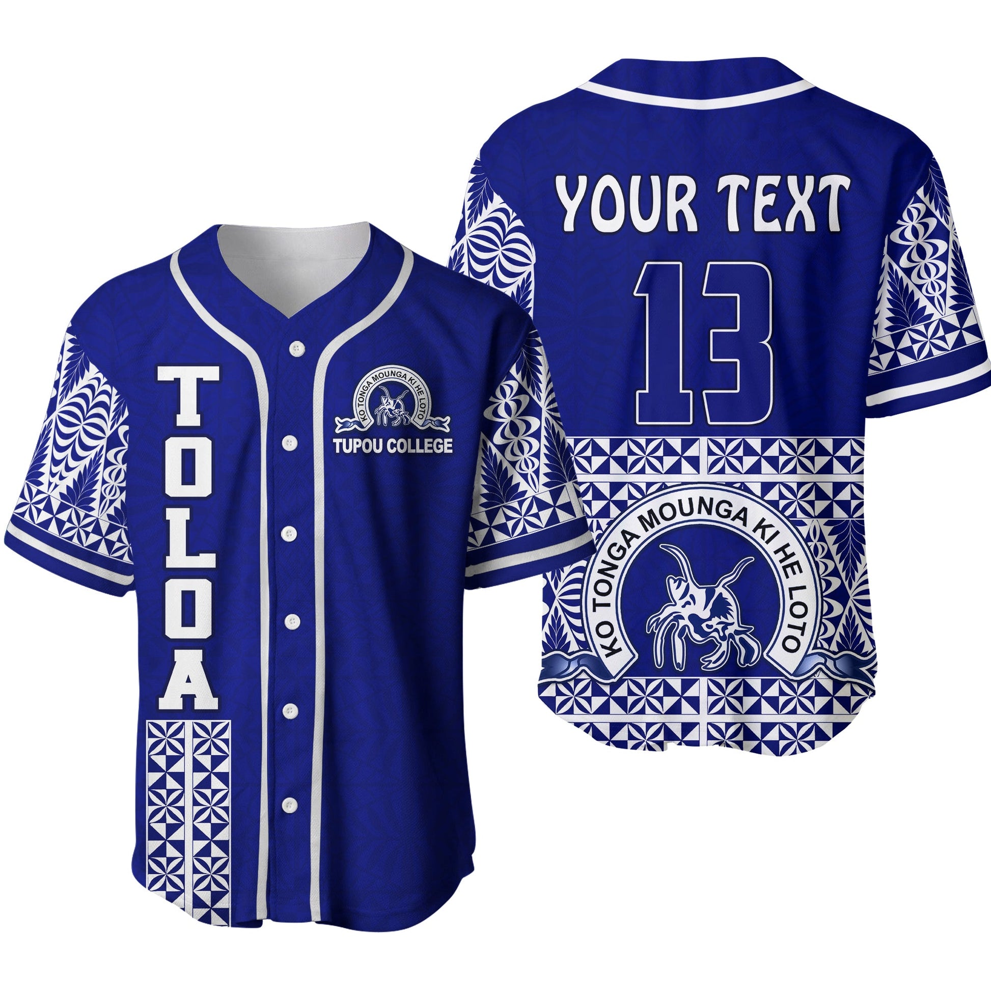 (Custom Personalised) TOLOA Baseball Jersey Tupou College Tonga Pattern