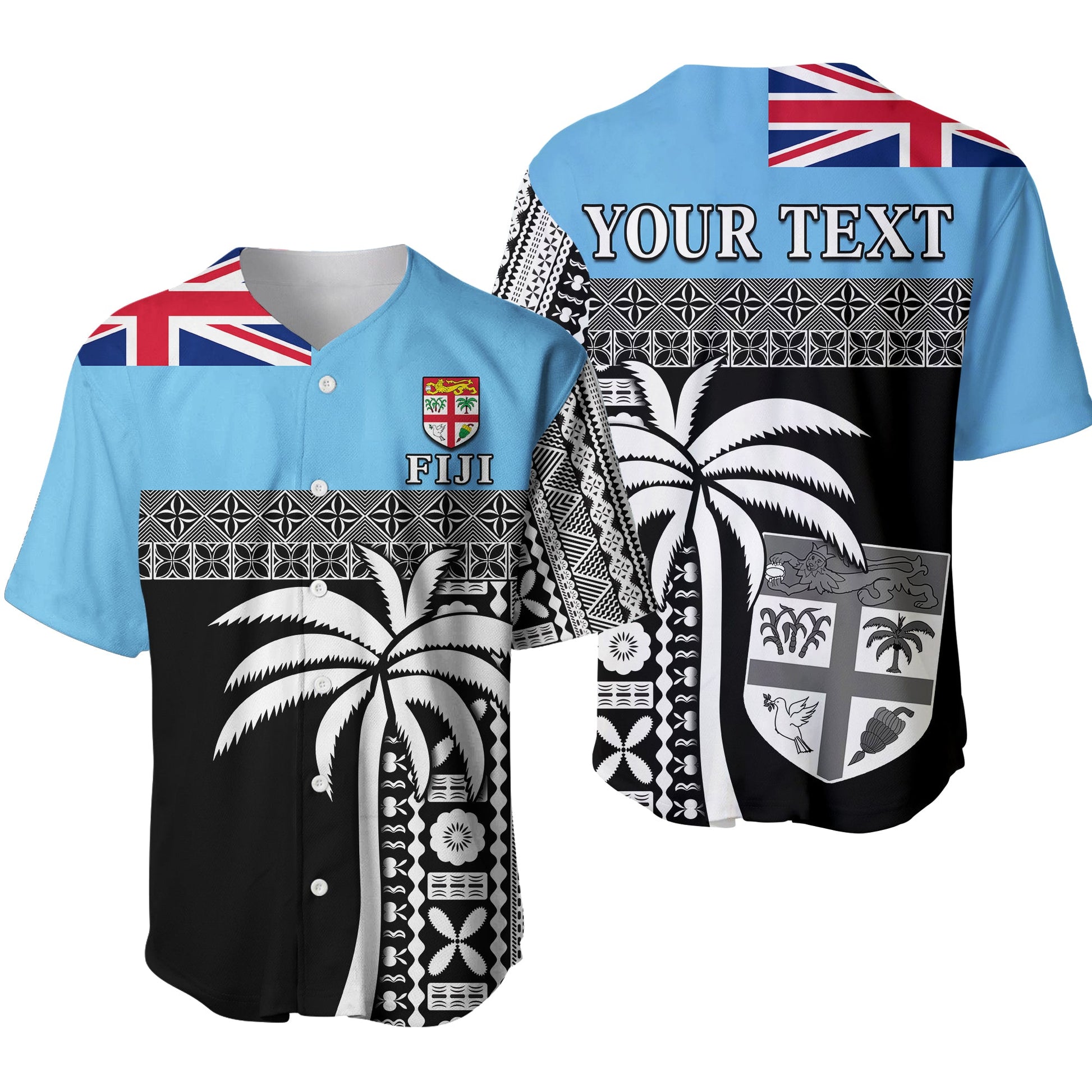 (Custom Personalised) Fiji Tapa Pattern Baseball Jersey Coconut Tree