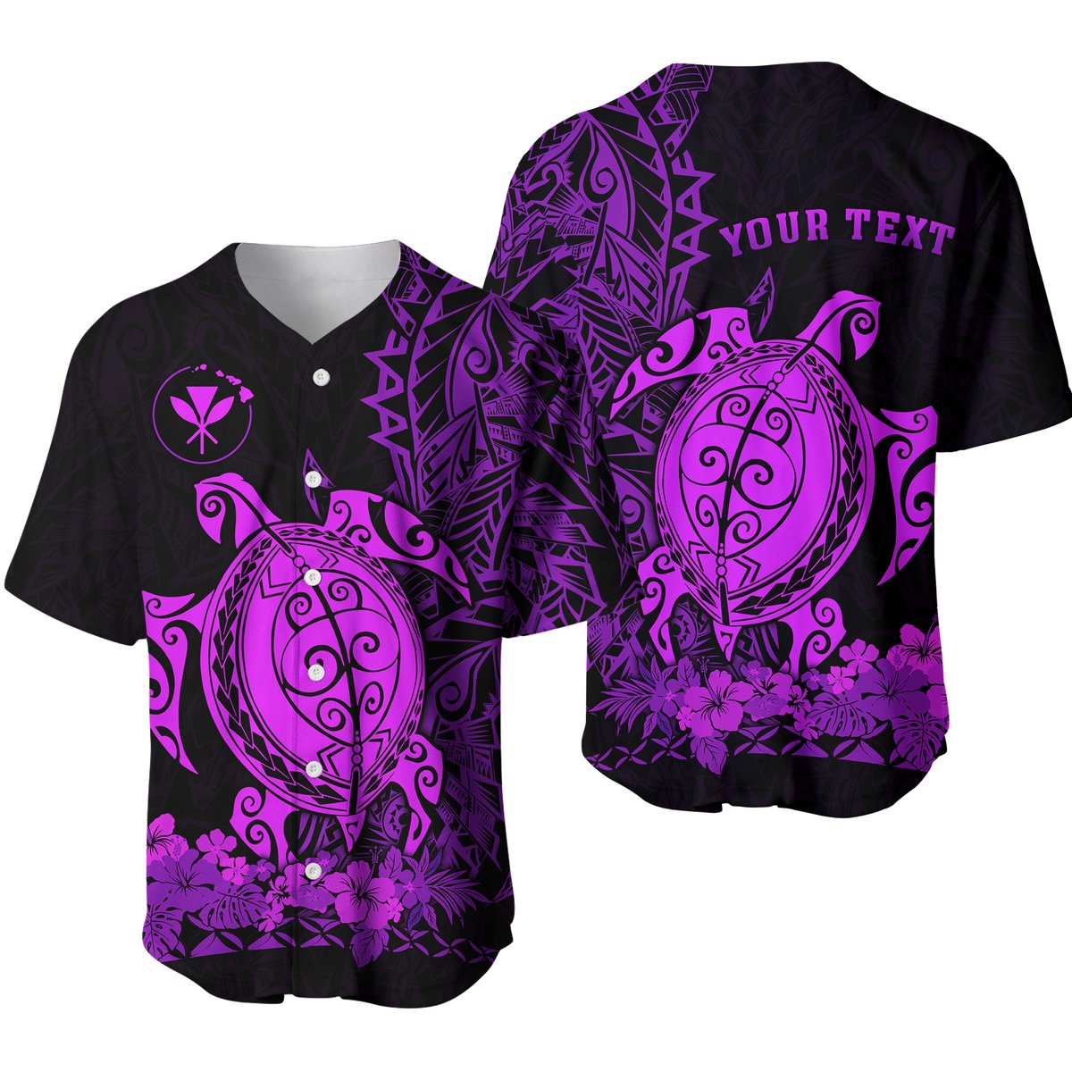 (Custom Personalised) Hawaii Polynesian Baseball Jersey Purple Sea Turtles Hawaiian