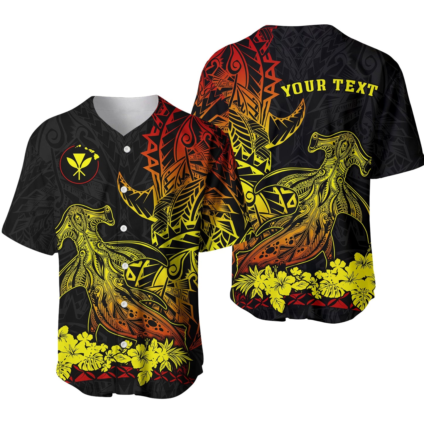 (Custom Personalised) Hawaii Polynesian Baseball Jersey Wild Hammerhead Sharks Fresh Life