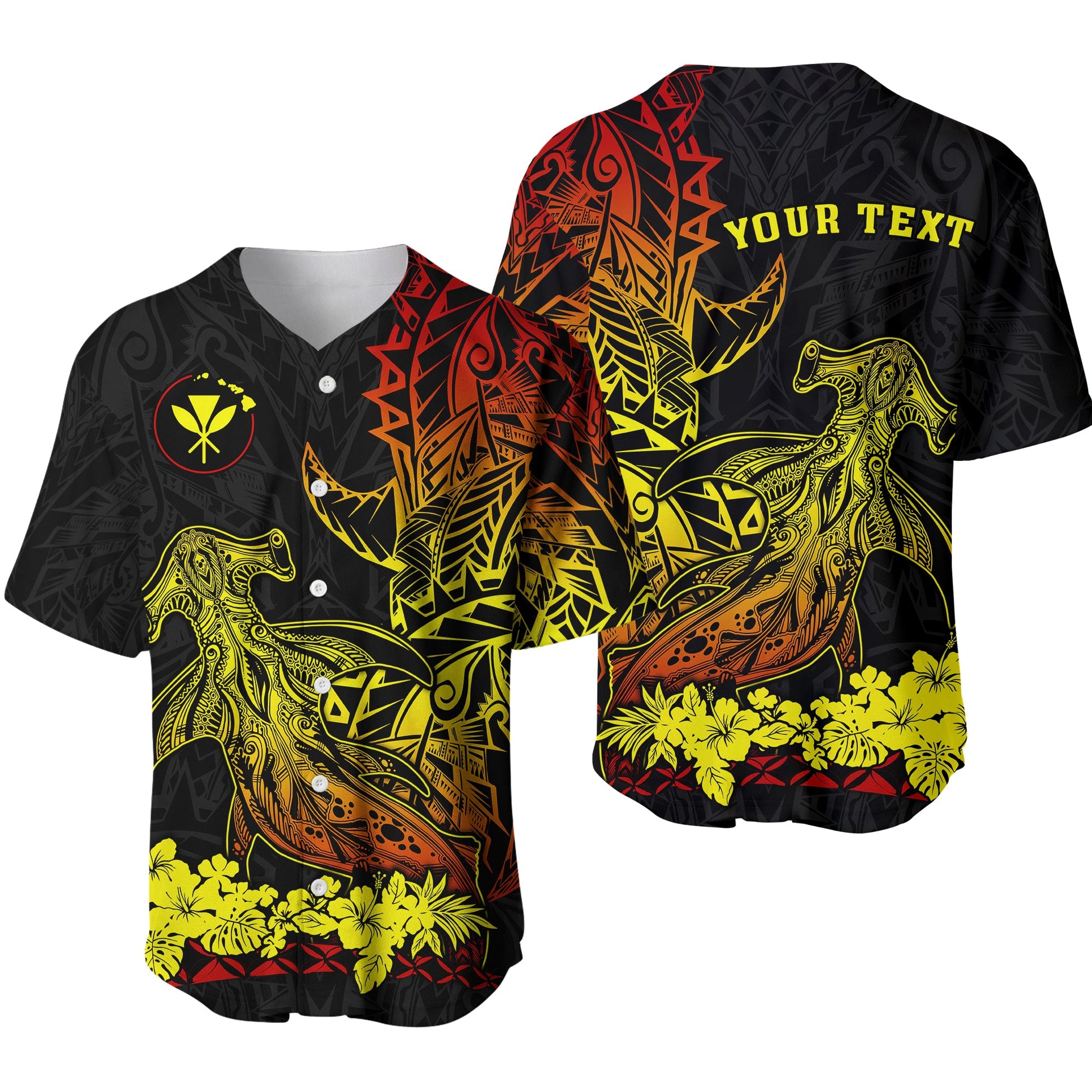 (Custom Personalised) Hawaii Polynesian Baseball Jersey Wild Hammerhead Sharks Fresh Life