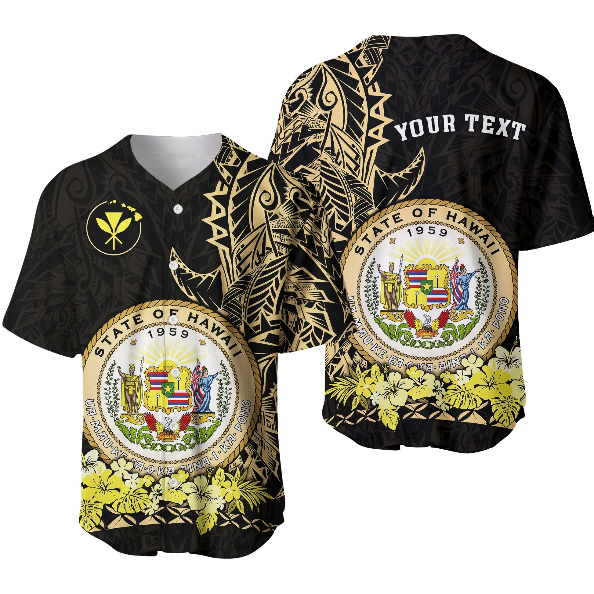 (Custom Personalised) Hawaiian Polynesian Baseball Jersey Gold Seal of Hawaii