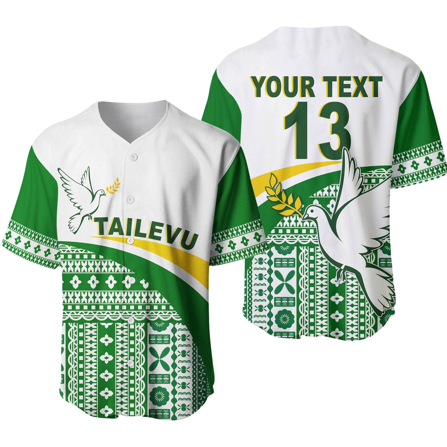 (Custom Text and Number) Tailevu Rugby Baseball Jersey Fiji Rugby Tapa Pattern White