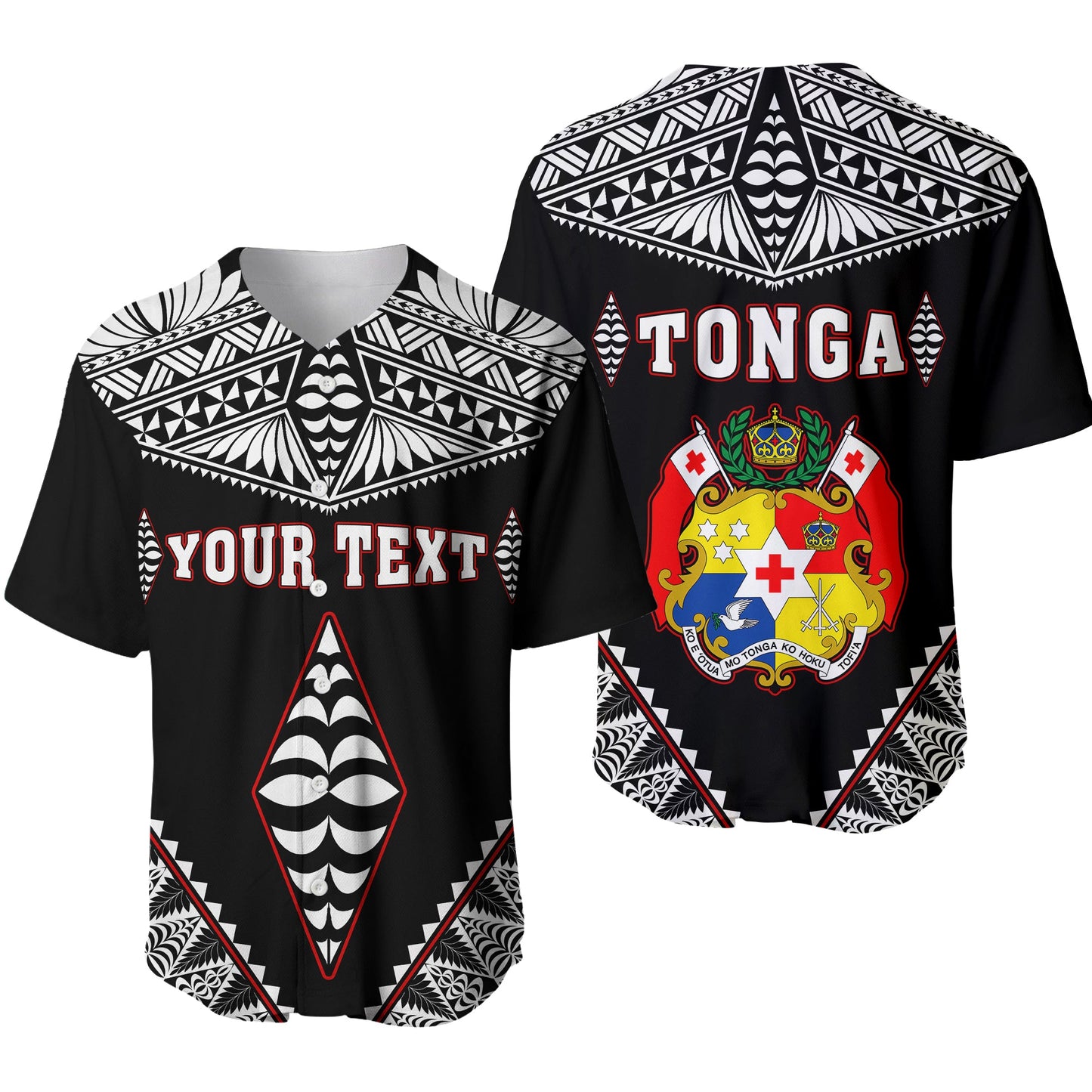 (Custom Personalised) Tonga Baseball Jersey Tongan Kupesi Pattern