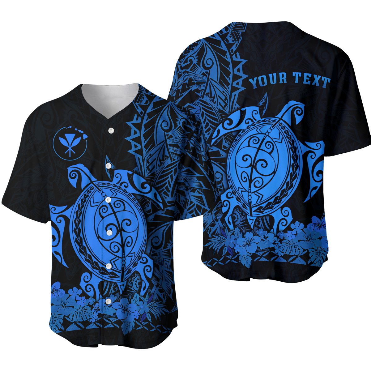 (Custom Personalised) Hawaii Polynesian Baseball Jersey Blue Sea Turtles Hawaiian