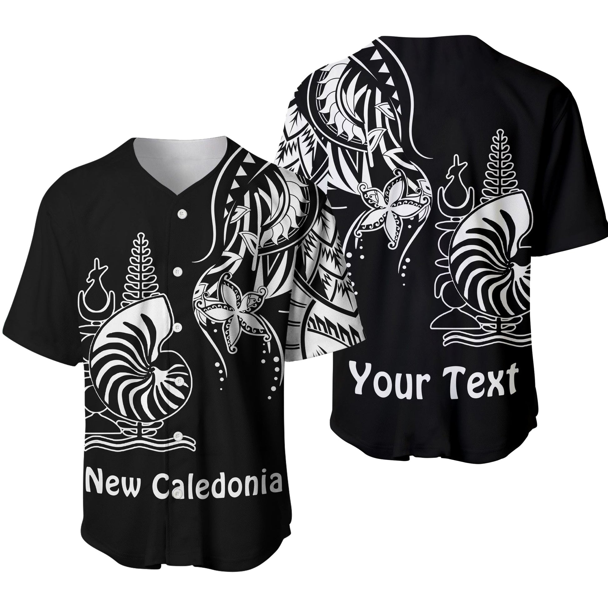 (Custom Personalised) New Caledonia Baseball Jersey Emblem Nautilus Shell Version Black