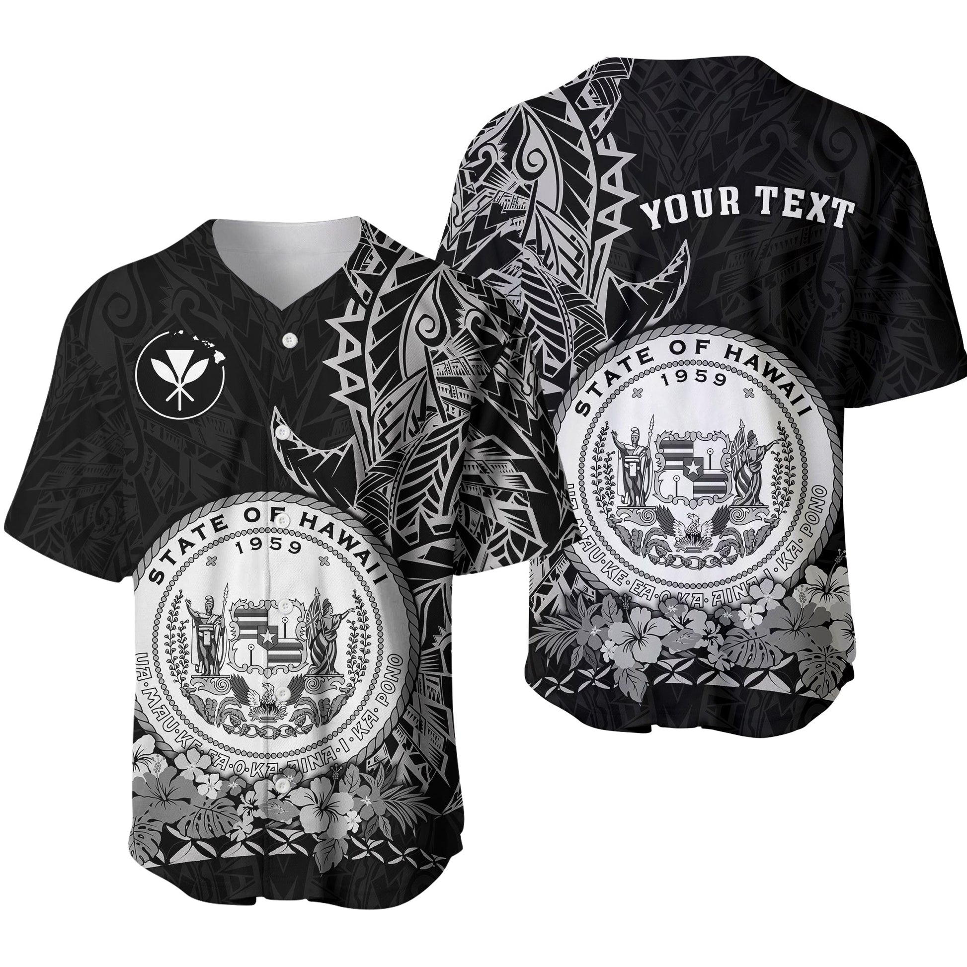 (Custom Personalised) Hawaiian Polynesian Baseball Jersey White Seal of Hawaii
