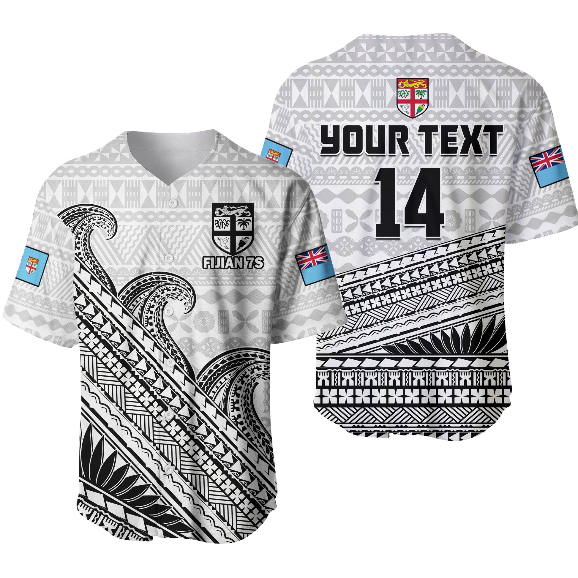 (Custom Text And Number) Fiji Sevens Rugby Baseball Jersey Fijian 7s Tapa Polynesian Art