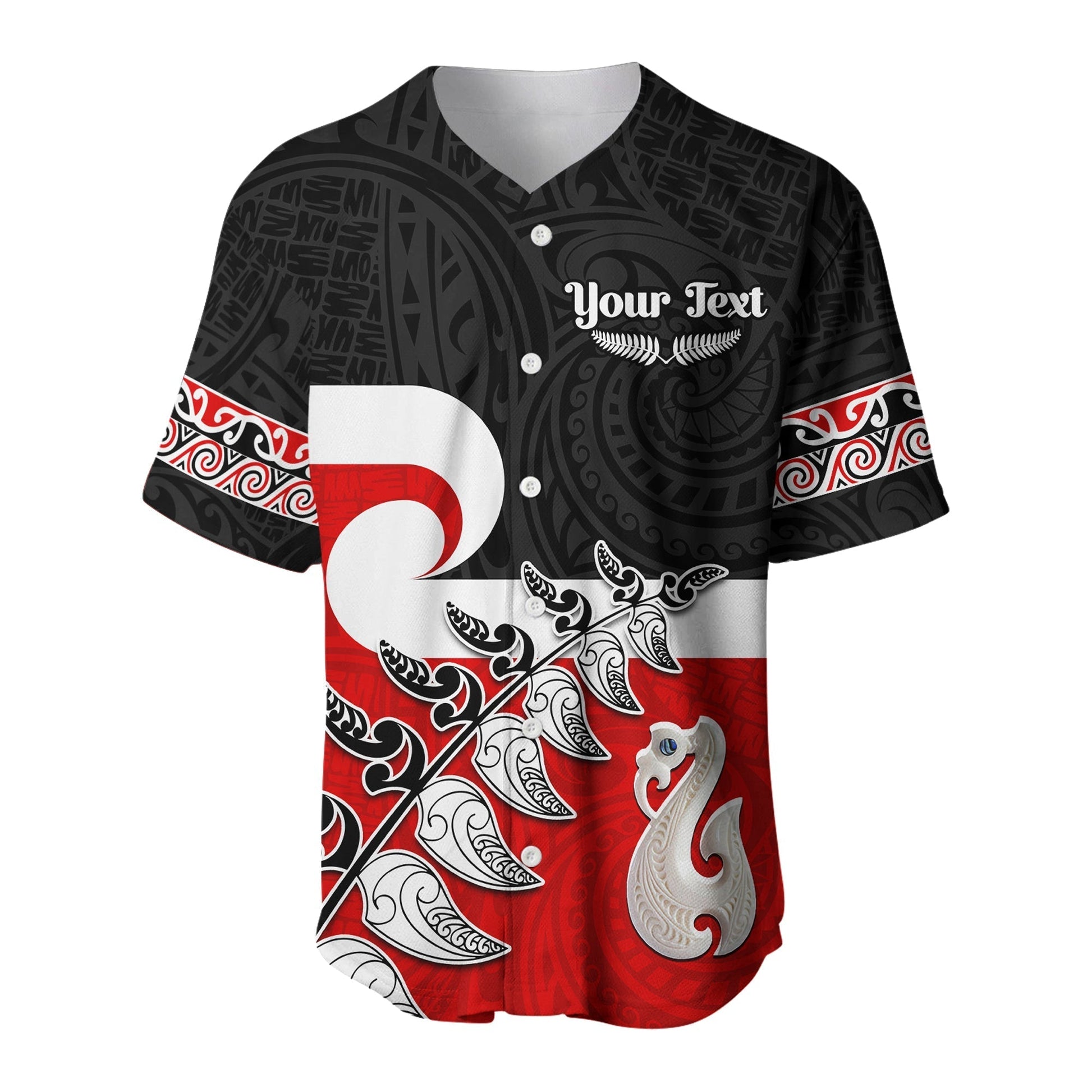 (Custom Personalised) Waitangi Baseball Jersey Aotearoa Maori Pattern Mix Fern and Manaia Koru