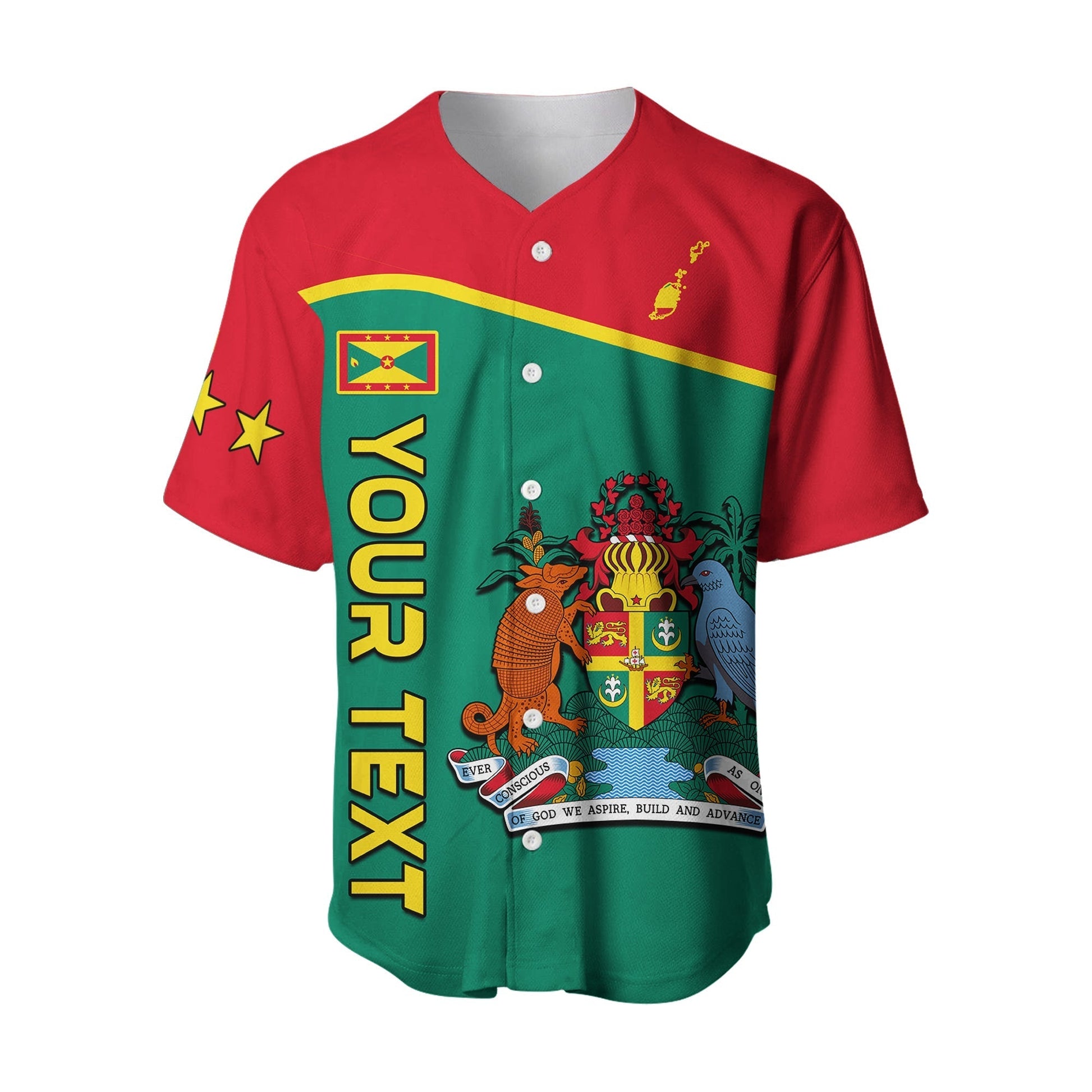 (Custom Personalised) Grenada Baseball Jersey Coat Of Arms and Map Impressive