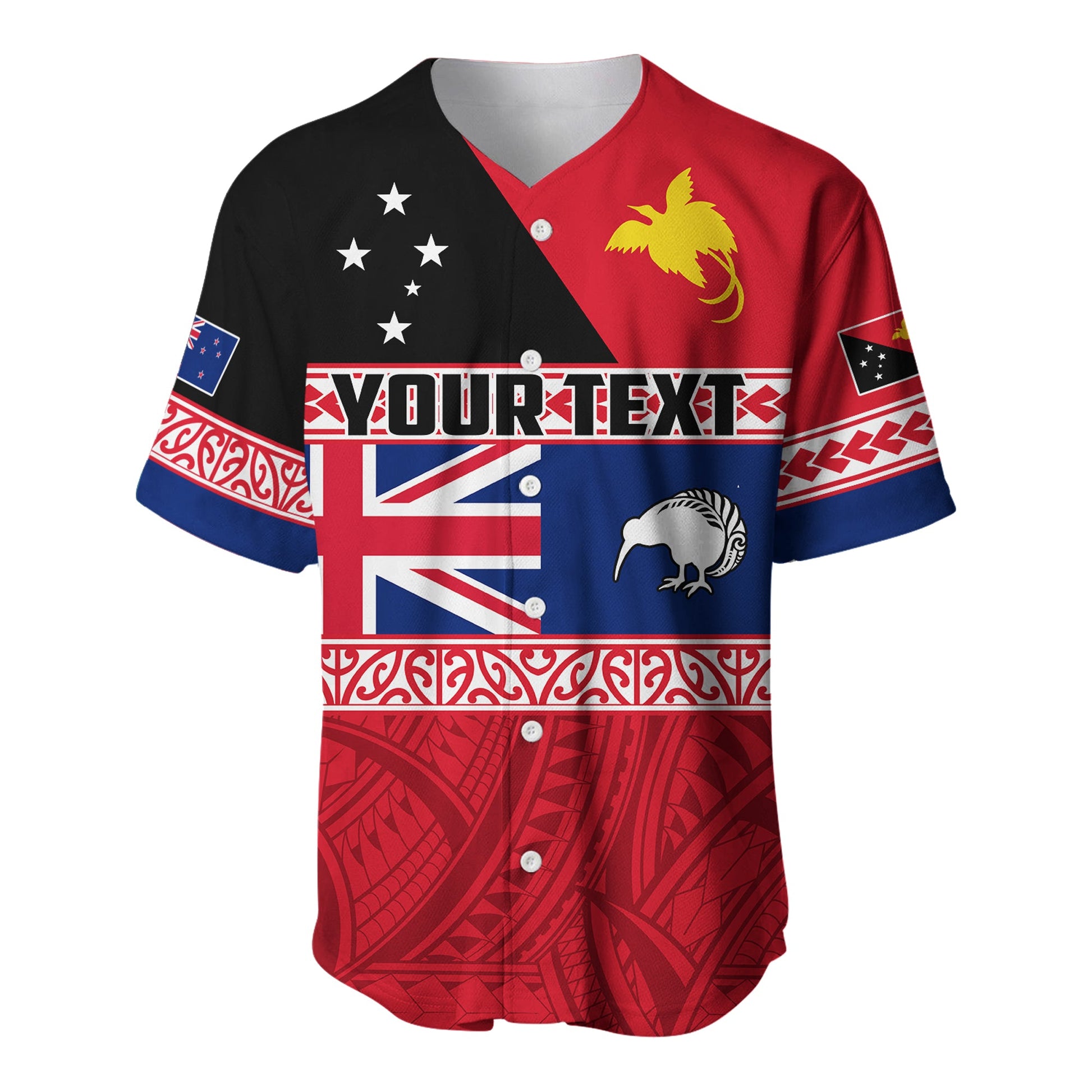 (Custom Personalised) Papua New Guinea and New Zealand Baseball Jersey Polynesian PNG and NZ
