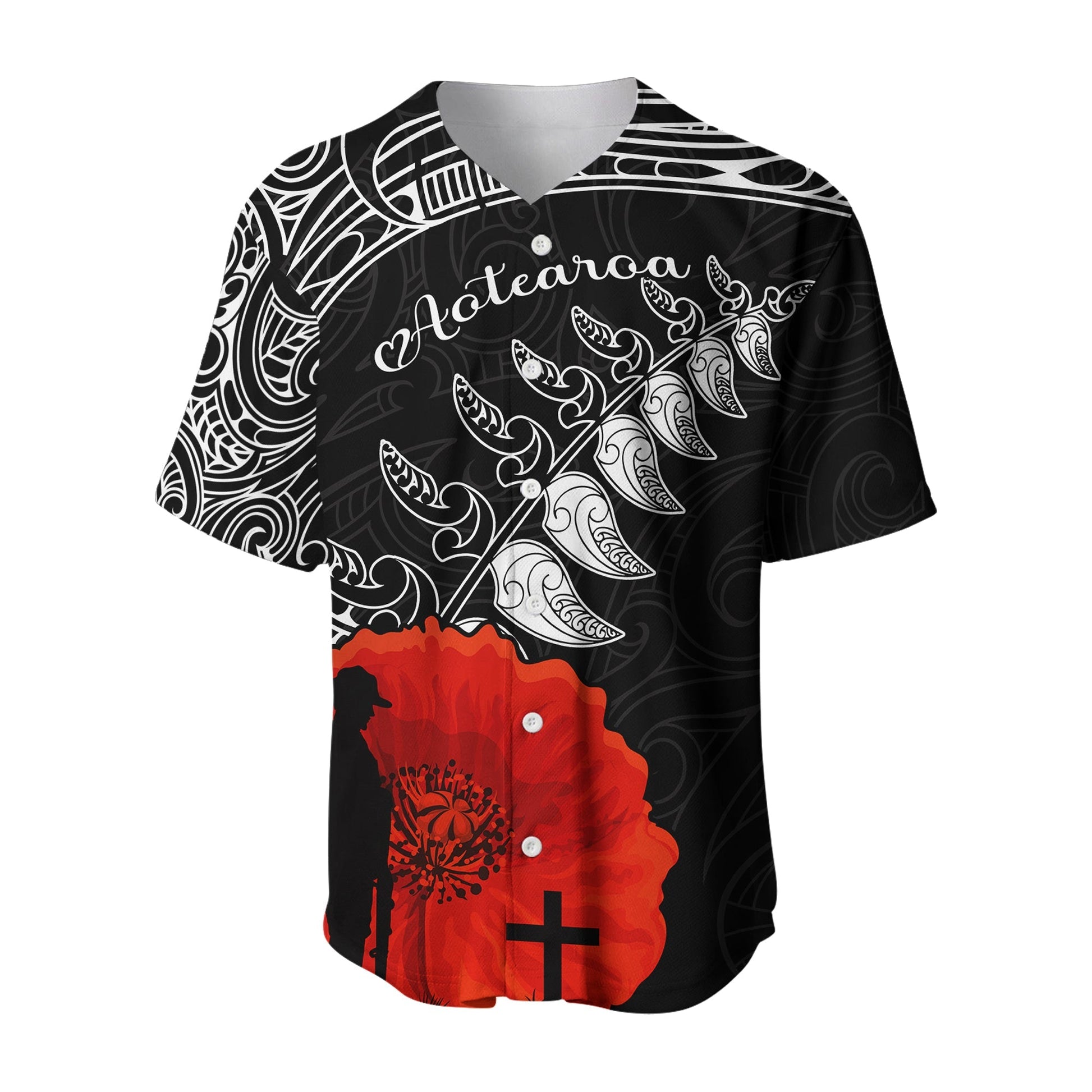 New Zealand Anzac 2022 Baseball Jersey Maori Mix Fern Poppy