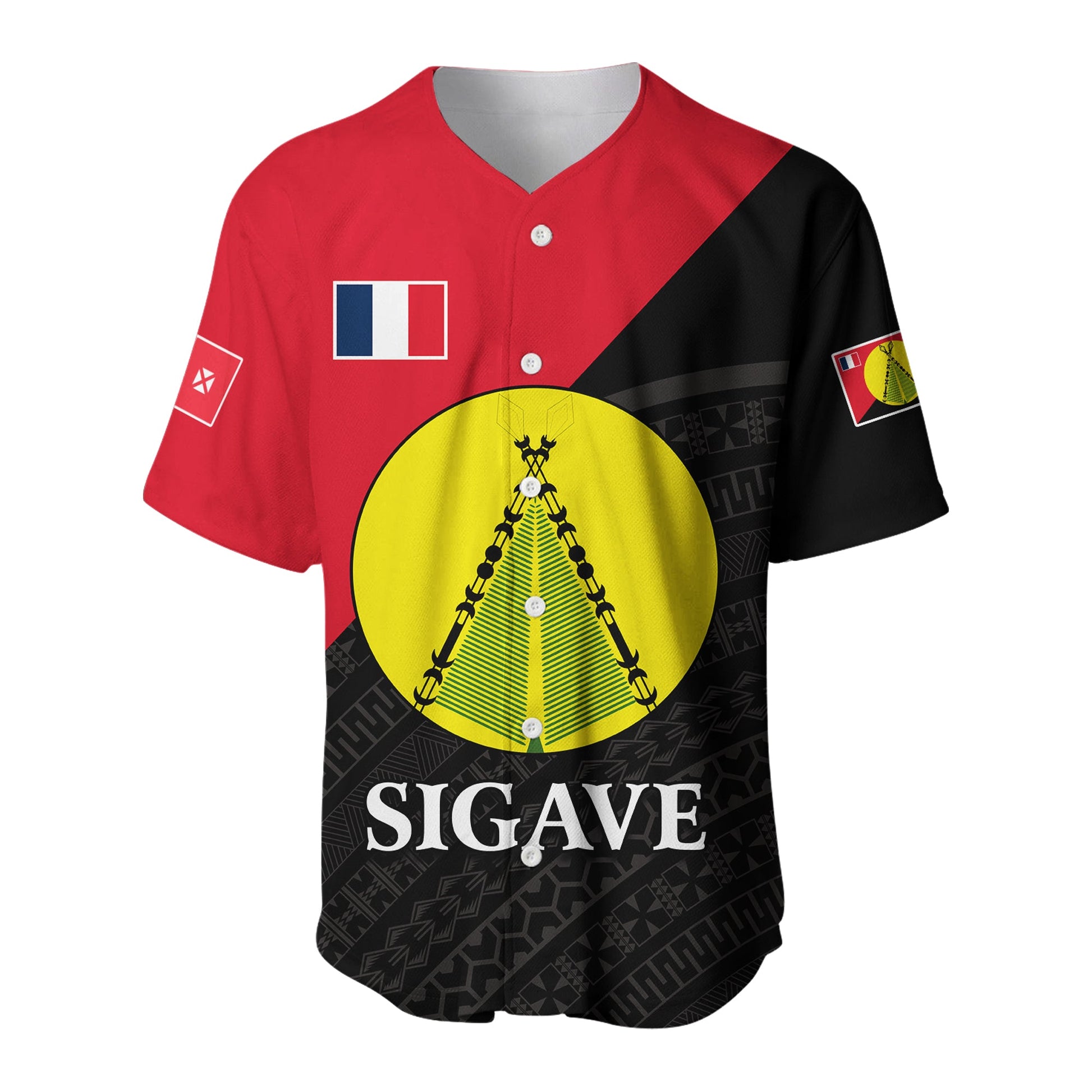 Sigave Chiefdom Wallis et Futuna Baseball Jersey Polynesian Pattern and Flag