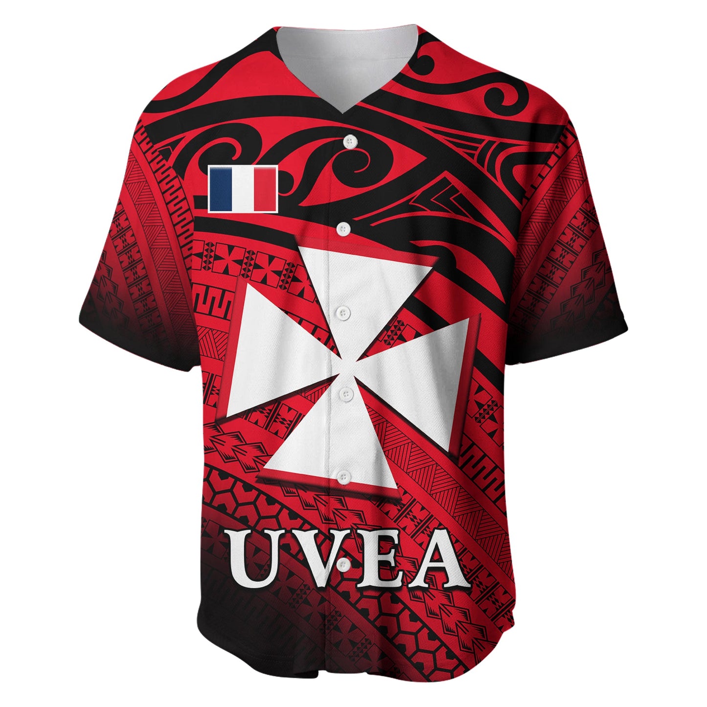 Uvea Chiefdom Wallis et Futuna Baseball Jersey Polynesian Pattern and Flag