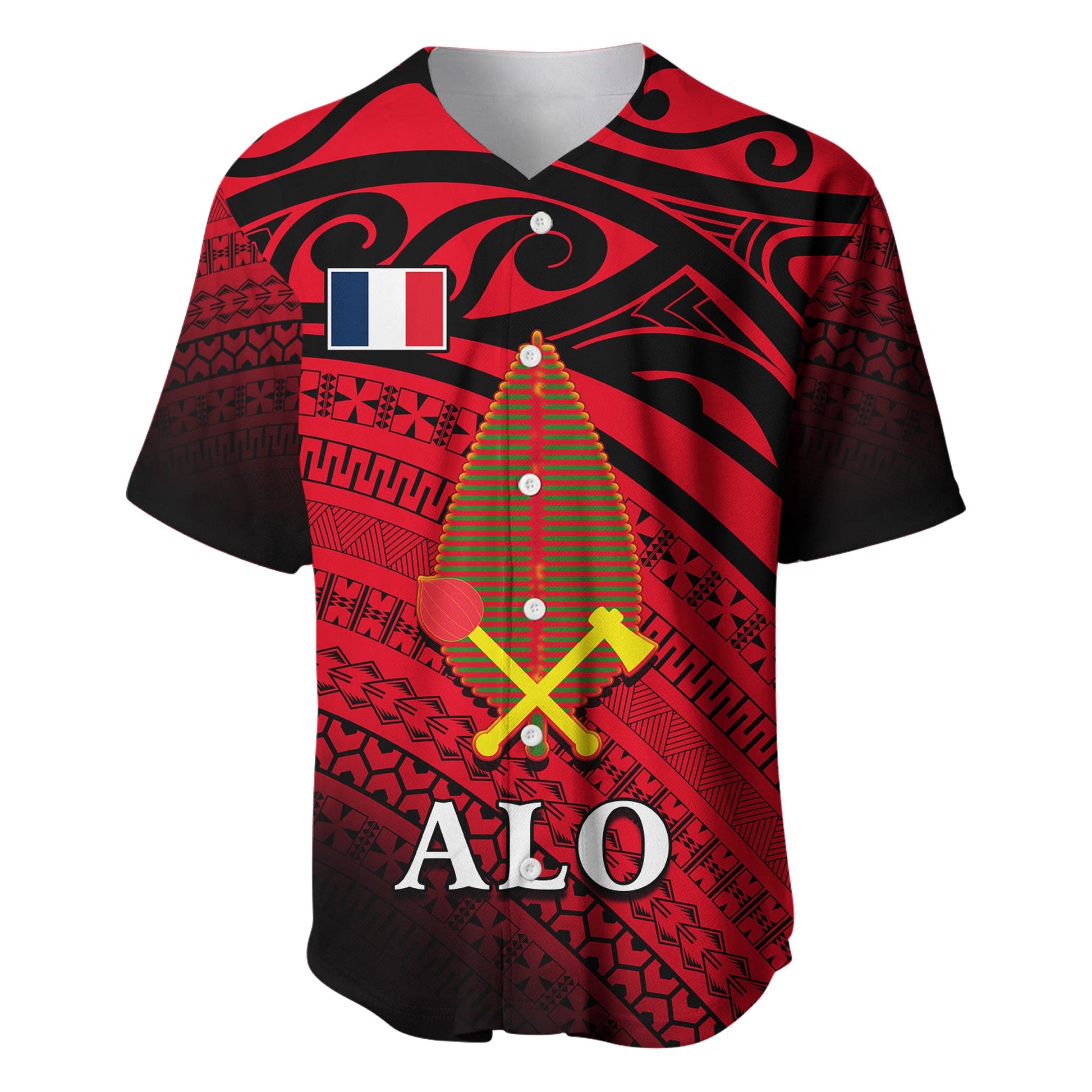 Alo Chiefdom Wallis et Futuna Baseball Jersey Polynesian Pattern and Flag