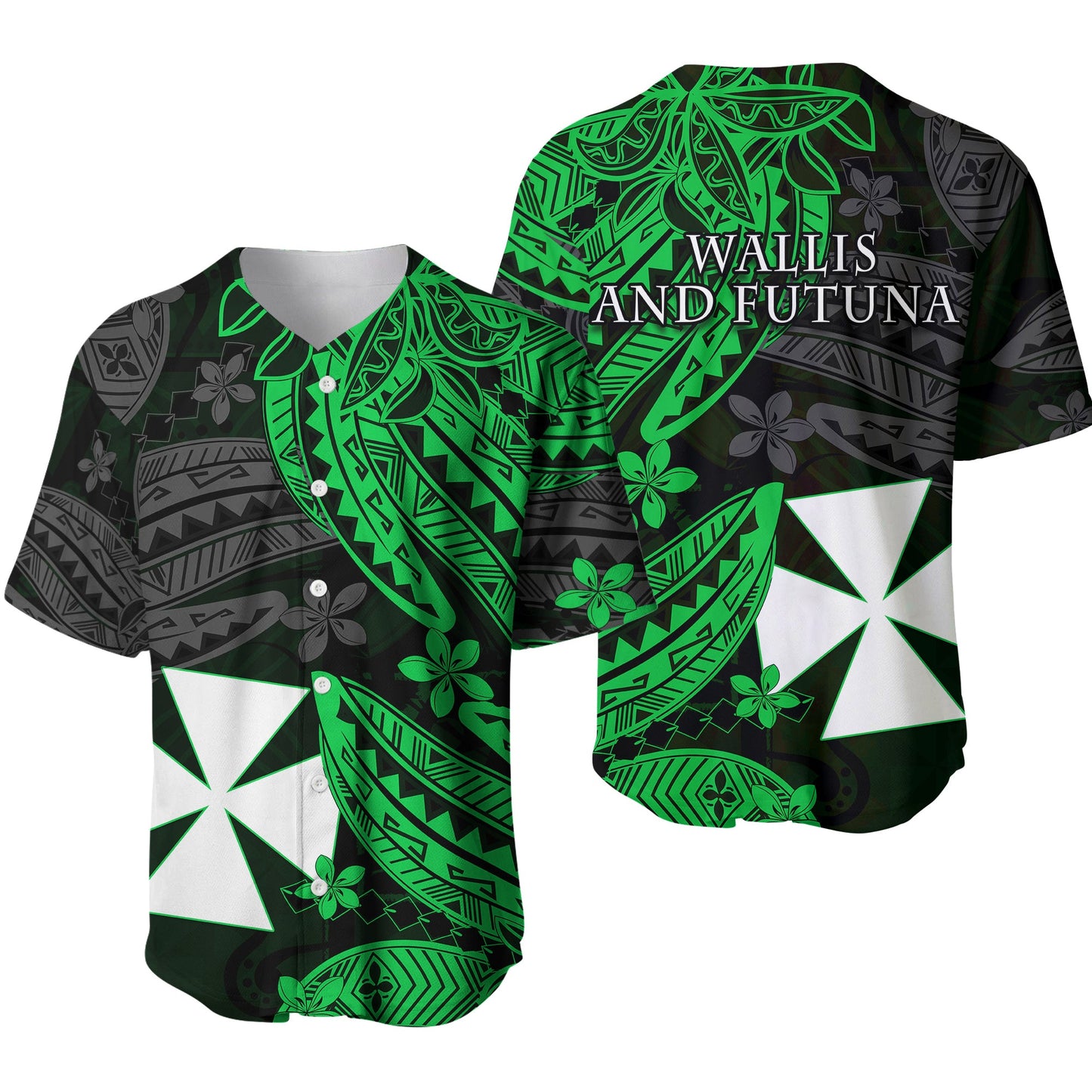 Wallis and Futuna Baseball Jersey Enjoy Polynesian Flowers Version Green