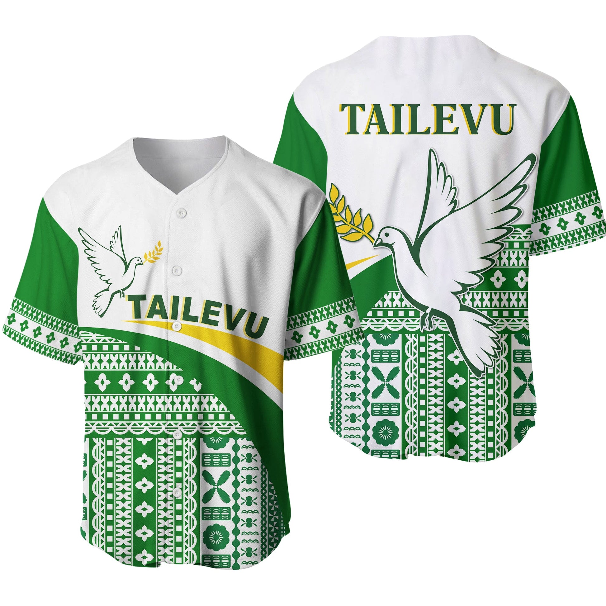 Tailevu Rugby Baseball Jersey Fiji Rugby Tapa Pattern White
